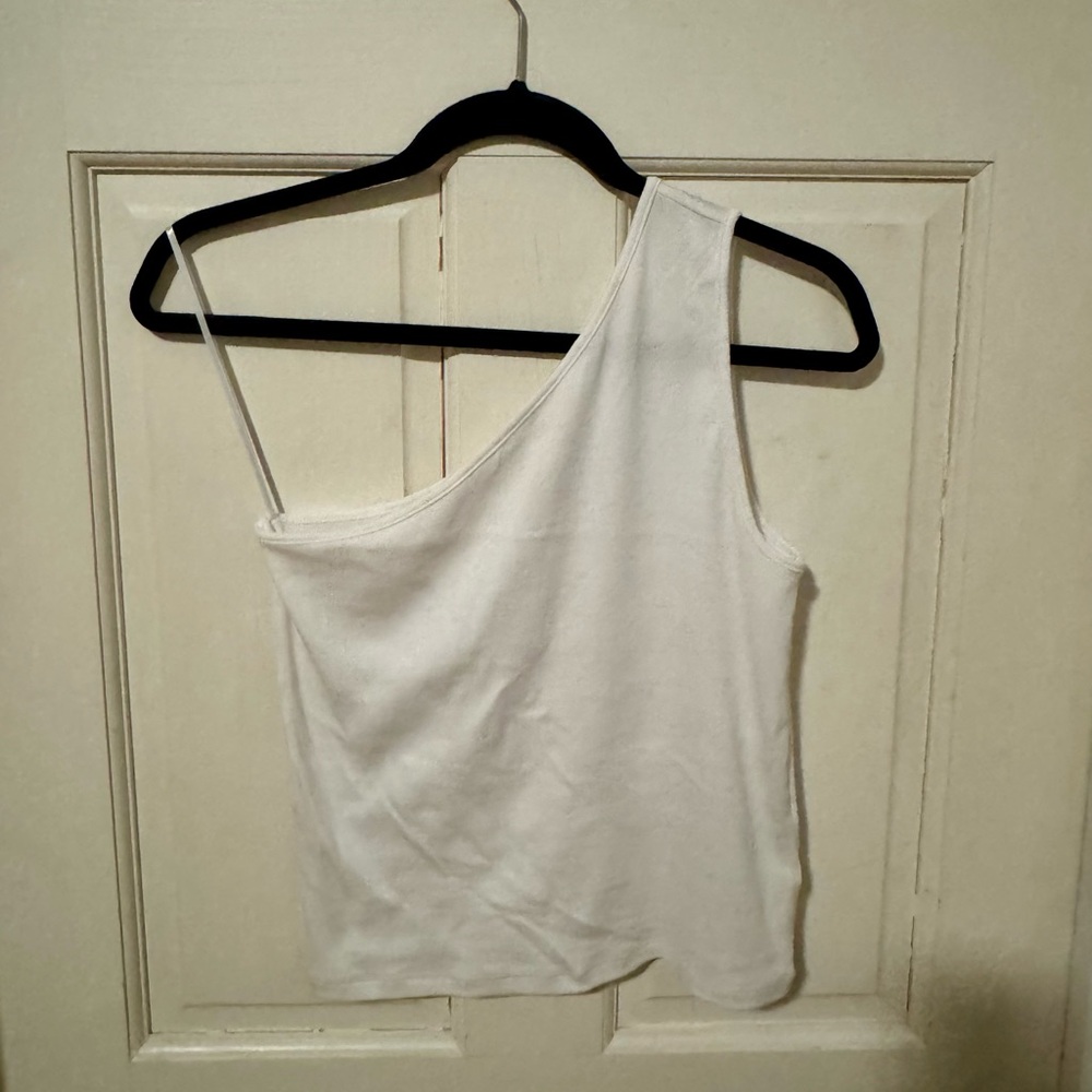 Madewell White One-Shoulder Rib Tank Top